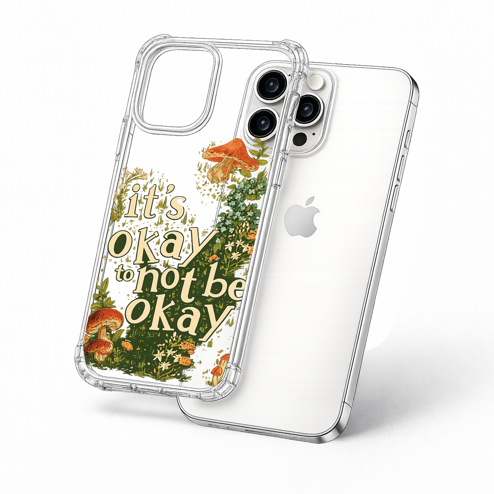 It’s Okay To Not Be Okay iPhone Case , Samsung Case, Motivational Mushroom Clear Phone Case, MagSafe Compatible Positive Cover