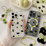 Cute Apple Cat Pattern iPhone Case , Samsung Case, Kawaii Black Cat Clear Phone Case, MagSafe Compatible Fun Cover