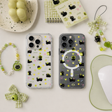 Cute Apple Cat Pattern iPhone Case , Samsung Case, Kawaii Black Cat Clear Phone Case, MagSafe Compatible Fun Cover