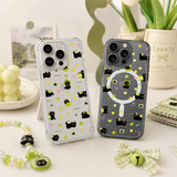 Cute Apple Cat Pattern iPhone Case , Samsung Case, Kawaii Black Cat Clear Phone Case, MagSafe Compatible Fun Cover