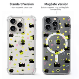 Cute Apple Cat Pattern iPhone Case , Samsung Case, Kawaii Black Cat Clear Phone Case, MagSafe Compatible Fun Cover