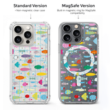 Colorful Fish Pattern iPhone Case , Samsung Case, Cute Ocean Grid Clear Phone Case, MagSafe Compatible Playful Cover