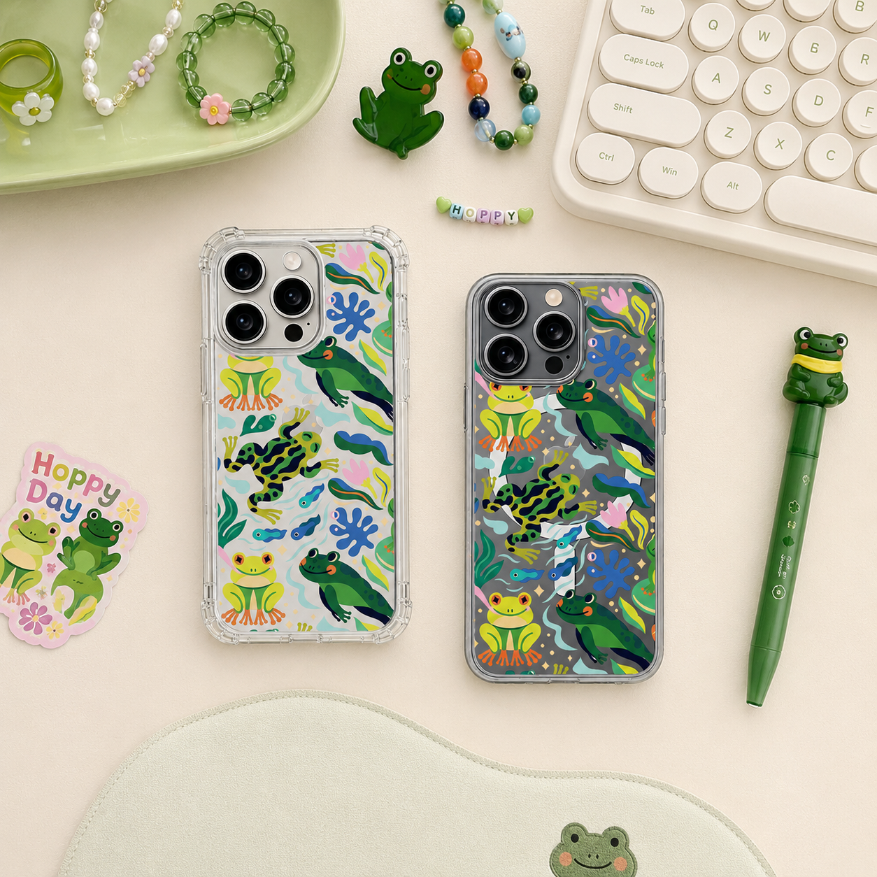 Cute Frog Pond iPhone Case , Samsung Case, Playful Amphibian Clear Phone Case, MagSafe Compatible Nature Pattern Cover