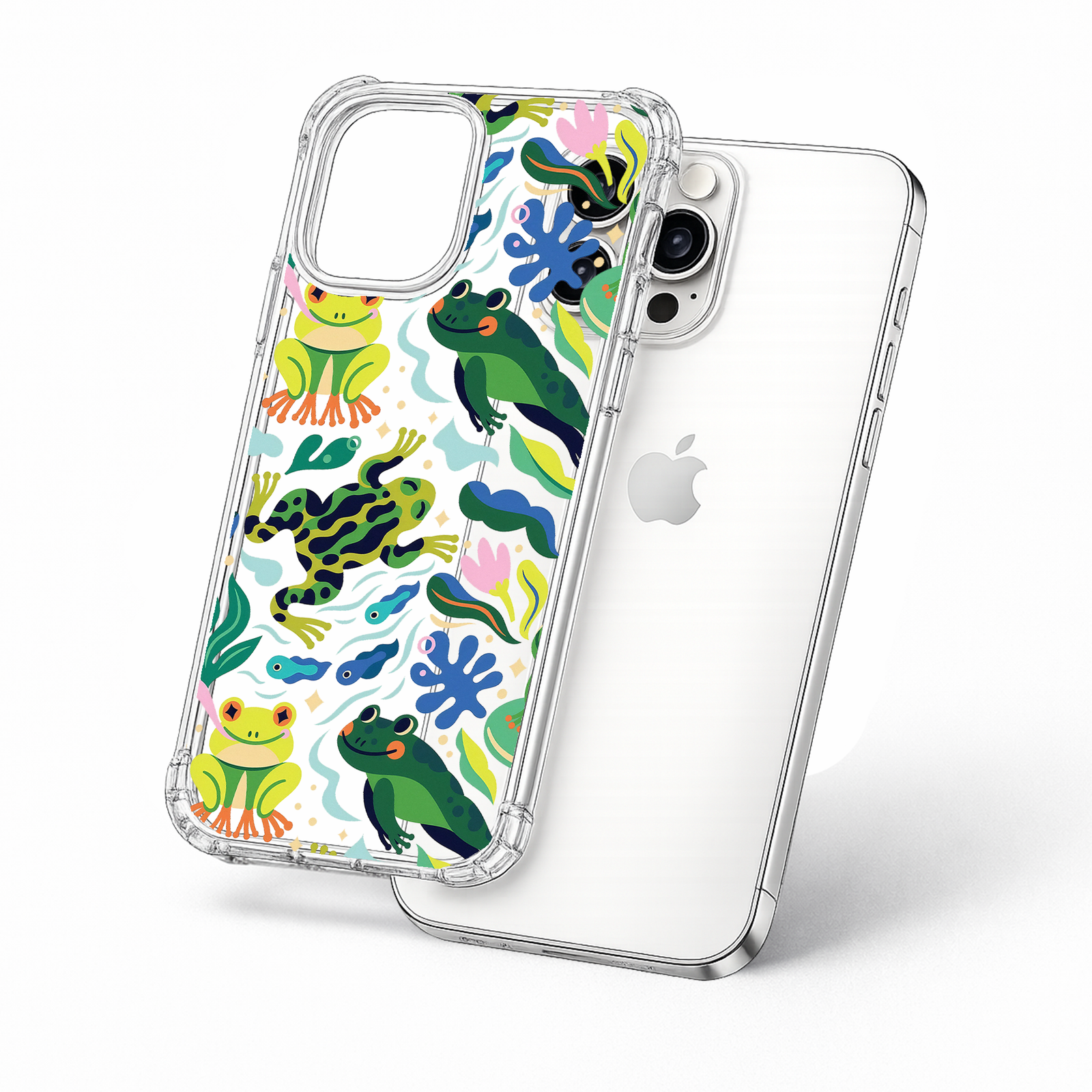 Cute Frog Pond iPhone Case , Samsung Case, Playful Amphibian Clear Phone Case, MagSafe Compatible Nature Pattern Cover