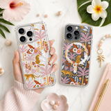 Leopard Jungle Pattern iPhone Case , Samsung Case, Tropical Safari Clear Phone Case, MagSafe Compatible Botanical Cover