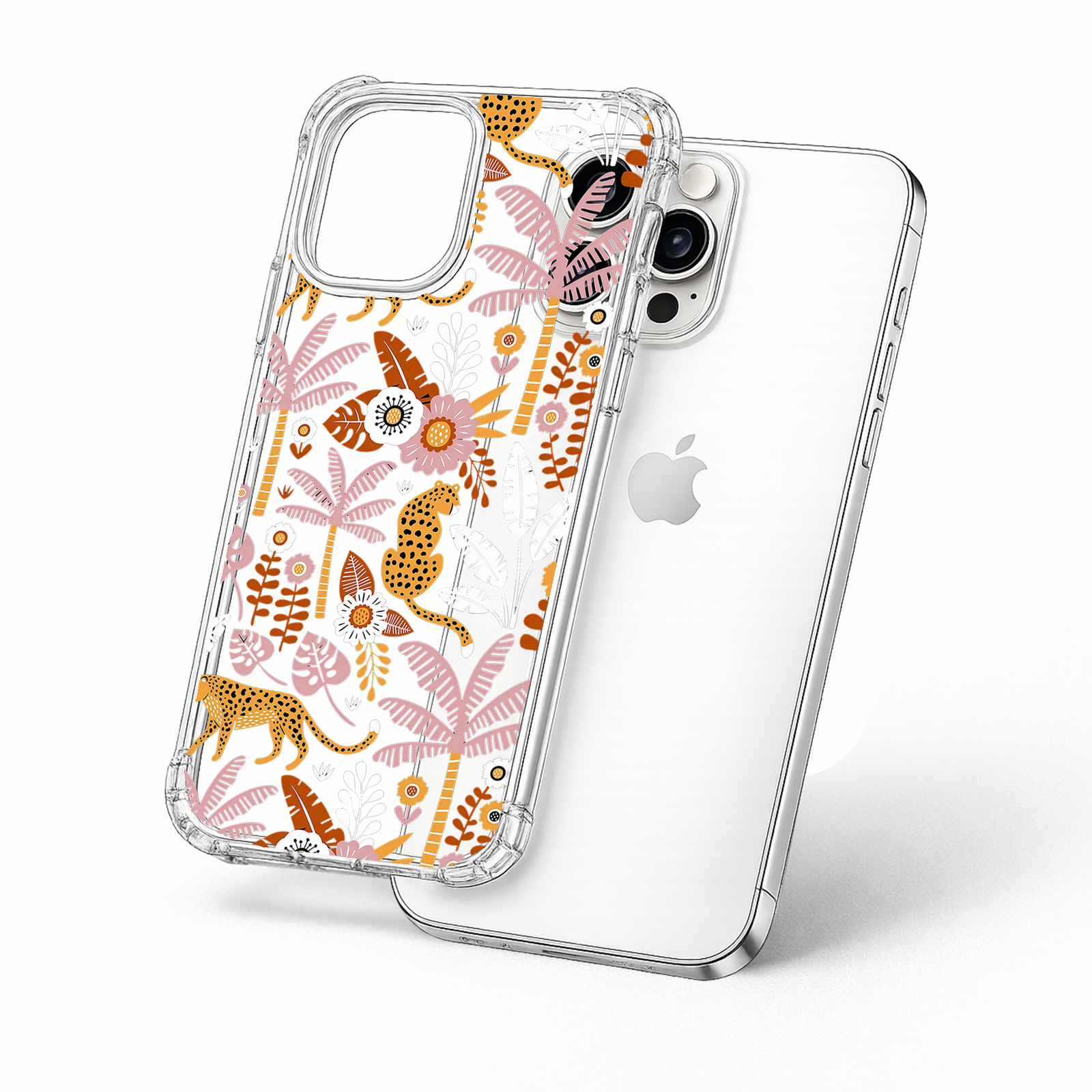 Leopard Jungle Pattern iPhone Case , Samsung Case, Tropical Safari Clear Phone Case, MagSafe Compatible Botanical Cover