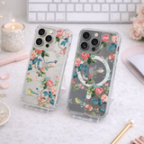 Vintage Floral Bird Phone Case, MagSafe Cottagecore iPhone Case, Pink Rose Clear Case, Botanical Bird Phone Cover, Gift for Her