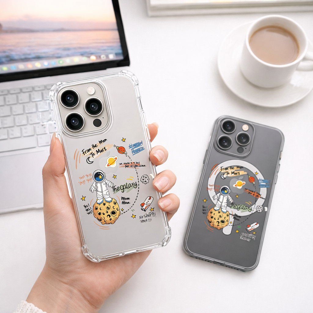 Cute Astronaut Space Phone Case for iPhone & Samsung | Clear MagSafe Galaxy Cover