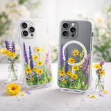 Wildflower Clear Phone Case, MagSafe Floral iPhone Case, Pressed Flower Style Case, Purple Yellow Daisy Phone Cover, Gift for Her