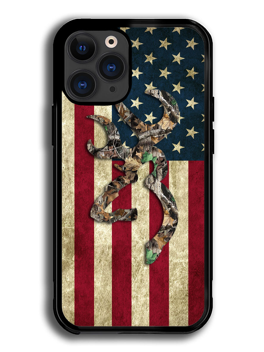 Browning Deer Real Tree Camo USA Flag iPhone 12 Pro Max Case