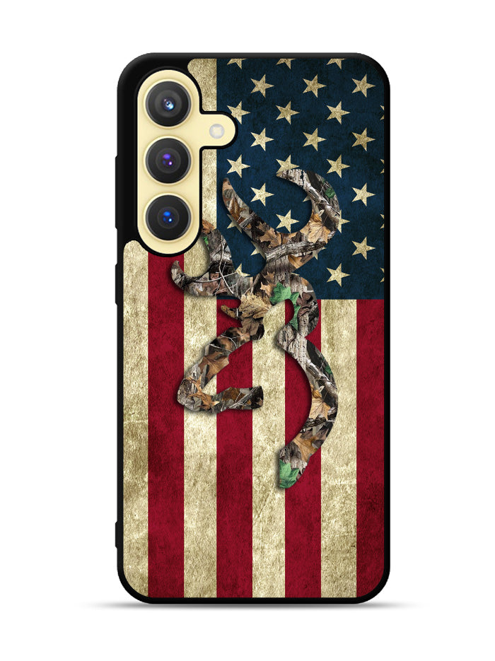 Browning Deer Real Tree Camo USA Flag Samsung Galaxy S24 Plus 5G , Samsung Galaxy S24+ 5G Case