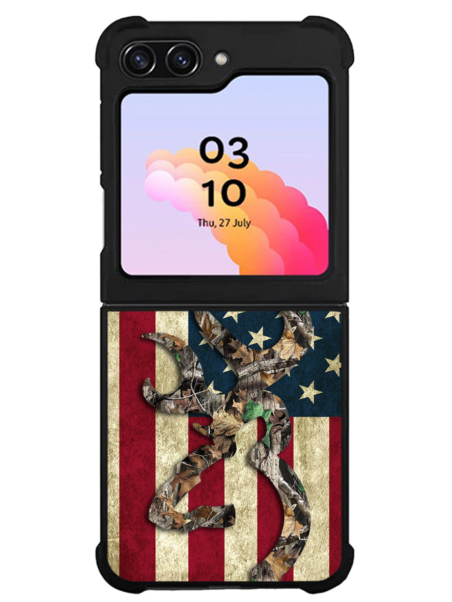 Browning Deer Real Tree Camo USA Flag Samsung Galaxy Z Flip 5 5G 2023 Case
