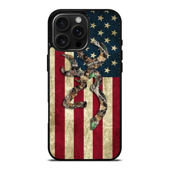 Browning Deer Real Tree Camo Usa Flag iPhone 16 Pro Case DC0245
