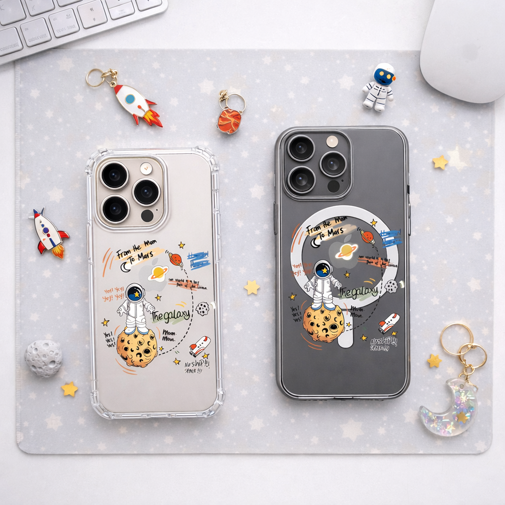 Cute Astronaut Space Phone Case for iPhone & Samsung | Clear MagSafe Galaxy Cover
