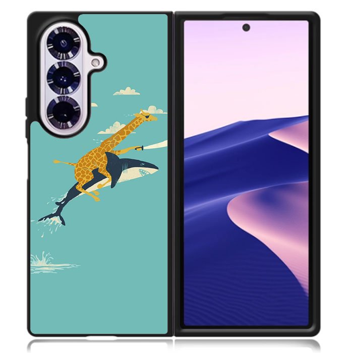 Black Friday Offer Giraffe Riding Shark Samsung Galaxy Z Fold 7 Case DC0190