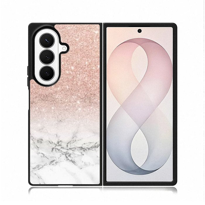 Rose Gold Glitter Ombre White Marble Samsung Galaxy Z Fold 8 Ultra Case DC1587