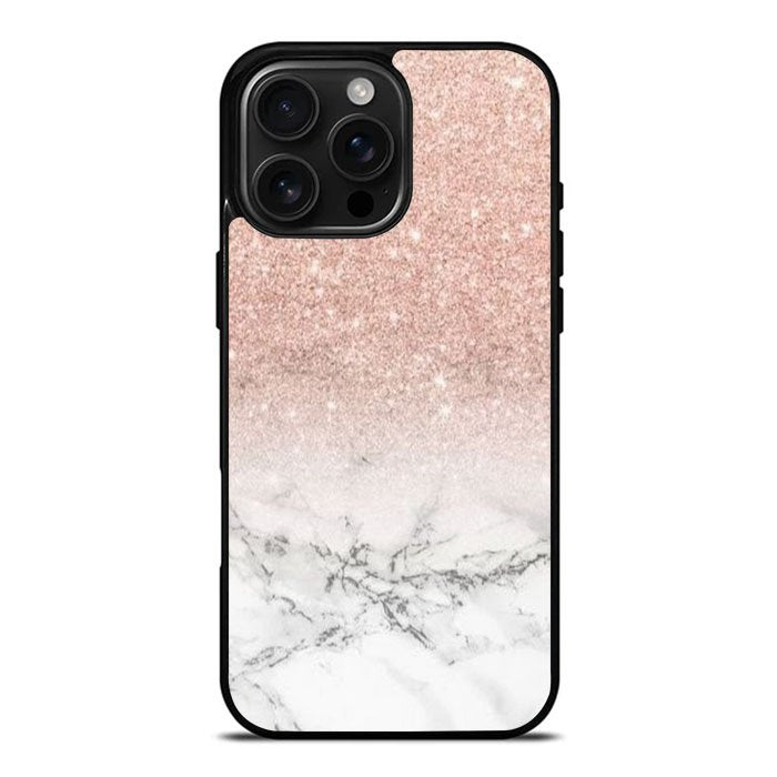 Rose Gold Glitter Ombre White Marble iPhone 16 Pro Case DC1587