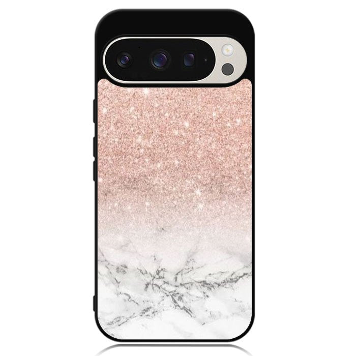 Rose Gold Glitter Ombre White Marble Google Pixel 9 | Google Pixel 9 Pro Case DC1587
