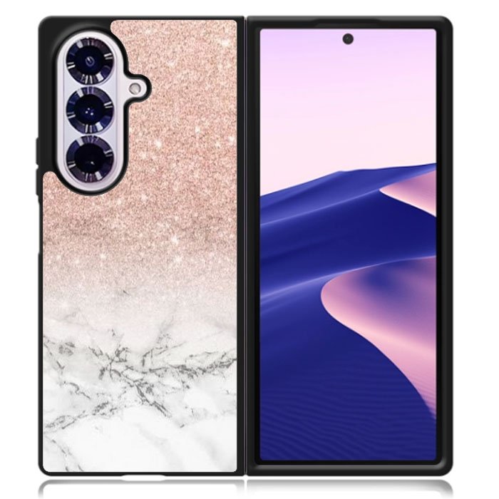 Rose Gold Glitter Ombre White Marble Samsung Galaxy Z Fold 7 Case DC1587