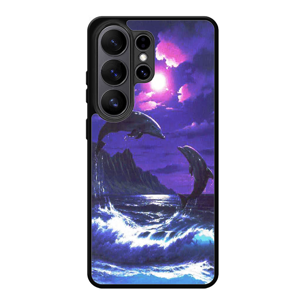Purple Night Dolphins Beautiful Case Samsung Galaxy S26 Ultra phone case with DC1522 design