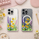 Wildflower Clear Phone Case, MagSafe Floral iPhone Case, Pressed Flower Style Case, Purple Yellow Daisy Phone Cover, Gift for Her