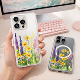 Wildflower Clear Phone Case, MagSafe Floral iPhone Case, Pressed Flower Style Case, Purple Yellow Daisy Phone Cover, Gift for Her