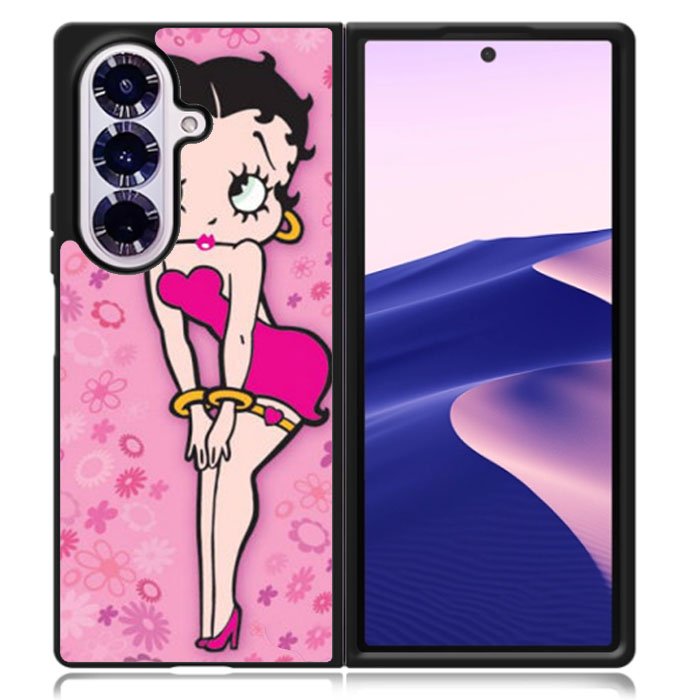 Betty Boop Pink Background Flowers Samsung Galaxy Z Fold 7 Case DC0179
